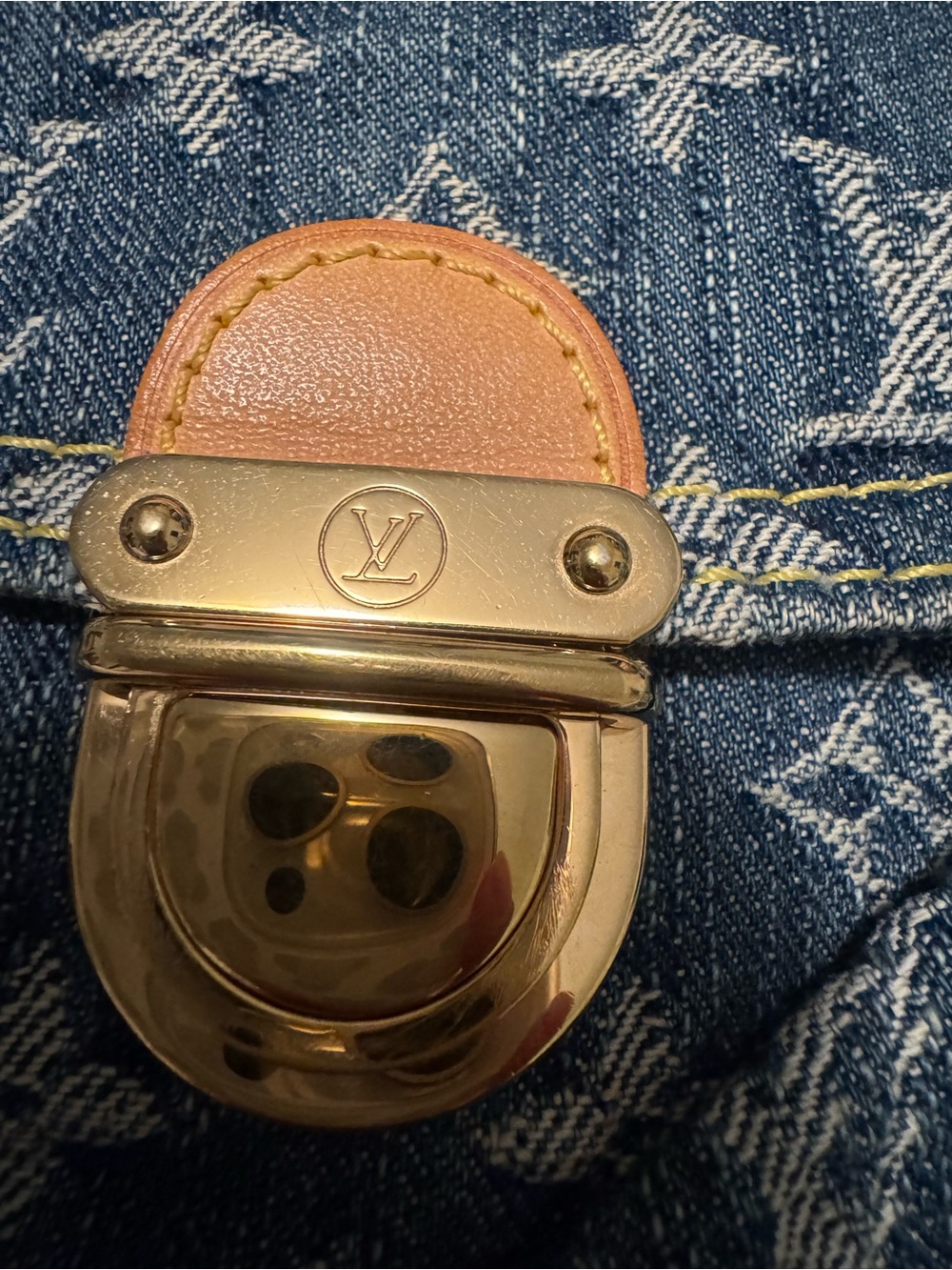 Louis Vuitton Blue Denim Monogram Shoulder Pochette with Tan Leather Strap - Picture 6 of 9